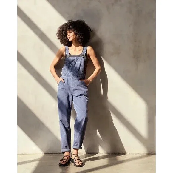 Outerknown Voyage Corduroy Overalls Womens Cornflower Blue Adjustable Straps - Picture 1 of 10